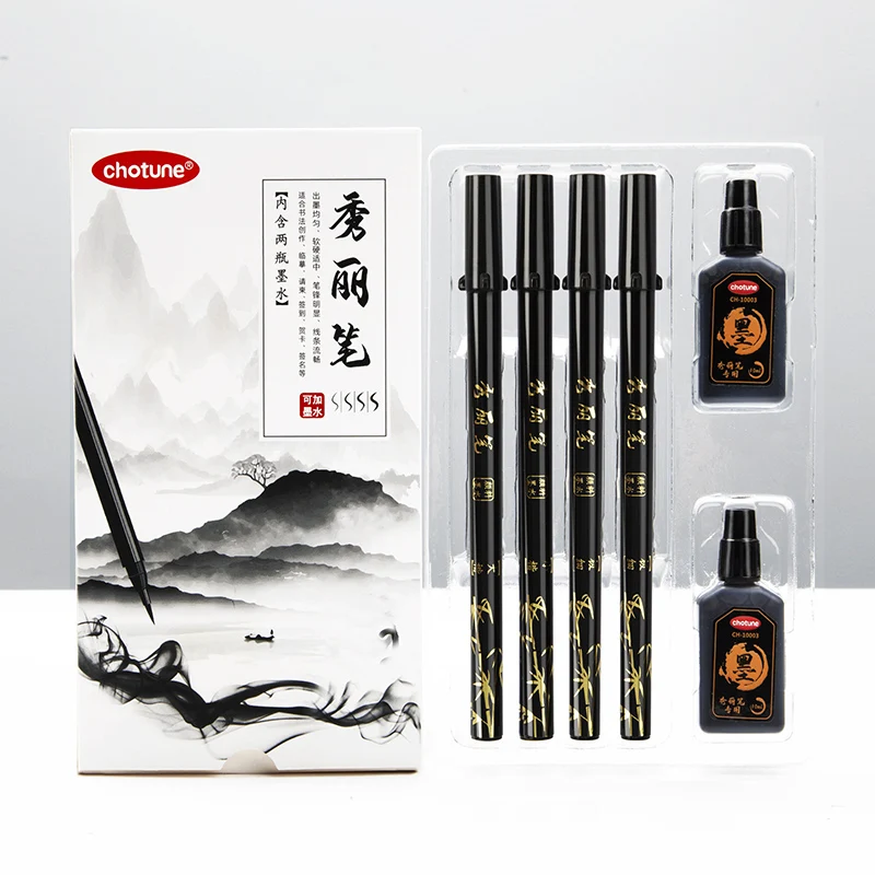 Fountain Pen Ink - Набор кистей для надписей, черные чернила,